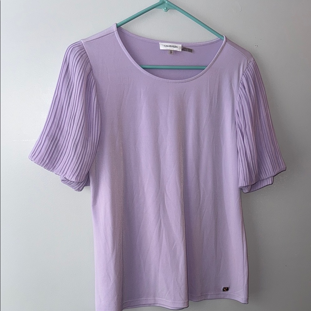 Calvin Klein Lavender Pleated Short-Sleeve Tee